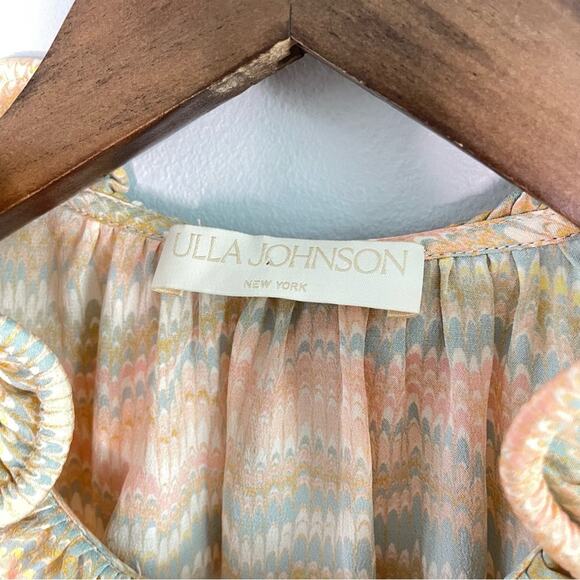 Ulla Johnson | Women’s Corine Top 100% Silk Blouse Tie Neck Crepe Ruffle Trim 4 - Picture 9 of 10